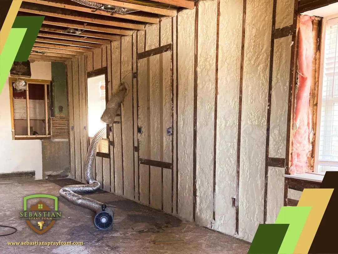 Interior walls sealed with spray foam insulation on a remodel
